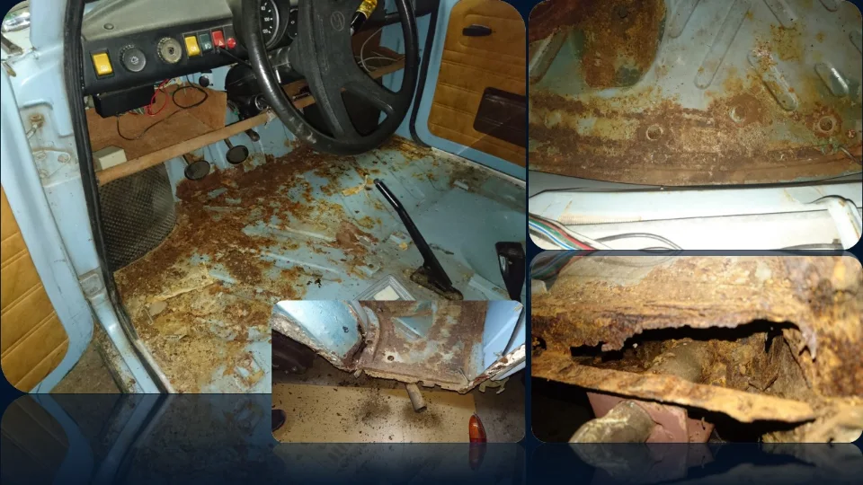Rostschäden vor der Restaurierung des Trabants